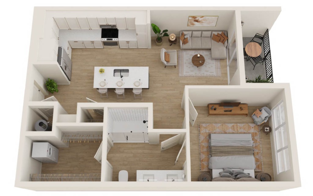 A1.3 - 1 bedroom floorplan layout with 1 bathroom and 720 square feet (3D)