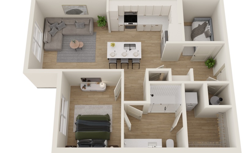 A2.3 + Study - 1 bedroom floorplan layout with 1 bathroom and 777 square feet