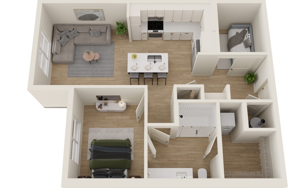 A2.3 + Study - 1 bedroom floorplan layout with 1 bathroom and 777 square feet