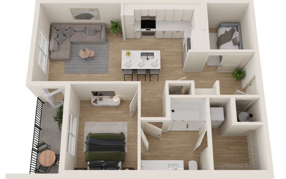 A2 + Study - 1 bedroom floorplan layout with 1 bathroom and 790 square feet (3D)