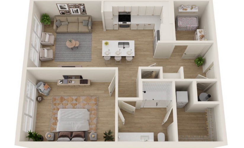 A2B + Study - 1 bedroom floorplan layout with 1 bathroom and 860 square feet