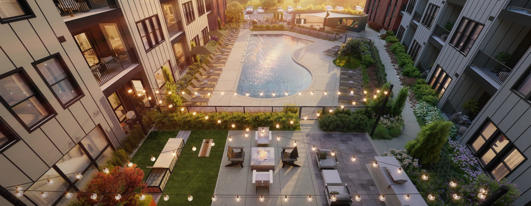 apartment community pool and courtyard