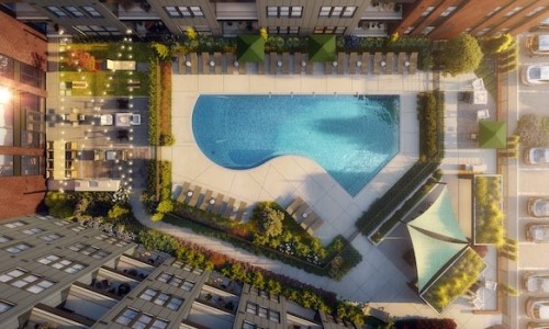 apartment community pool and courtyard