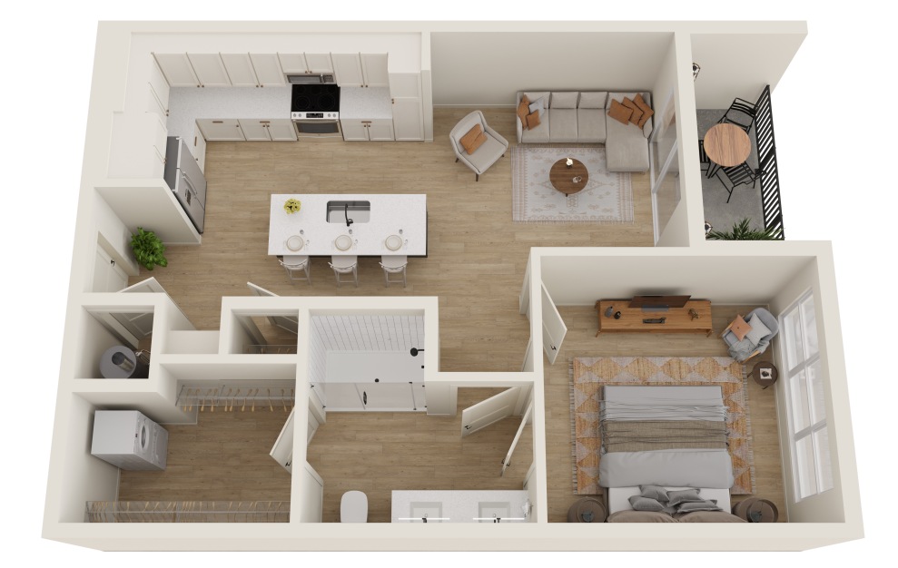 A1.3 - 1 bedroom floorplan layout with 1 bath and 720 square feet. (3D)