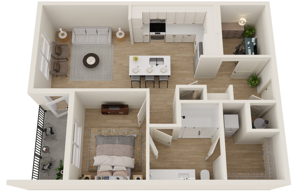 A2.3 w/ Flex Room - 1 bedroom floorplan layout with 1 bath and 777 square feet. (3D)