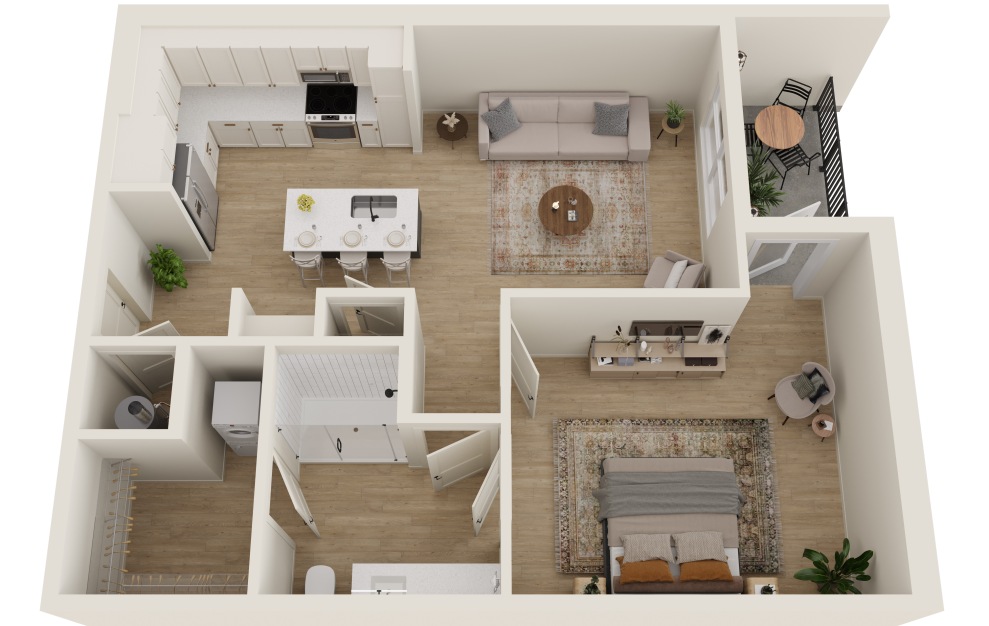 A2.4 - 1 bedroom floorplan layout with 1 bath and 800 square feet. (3D)