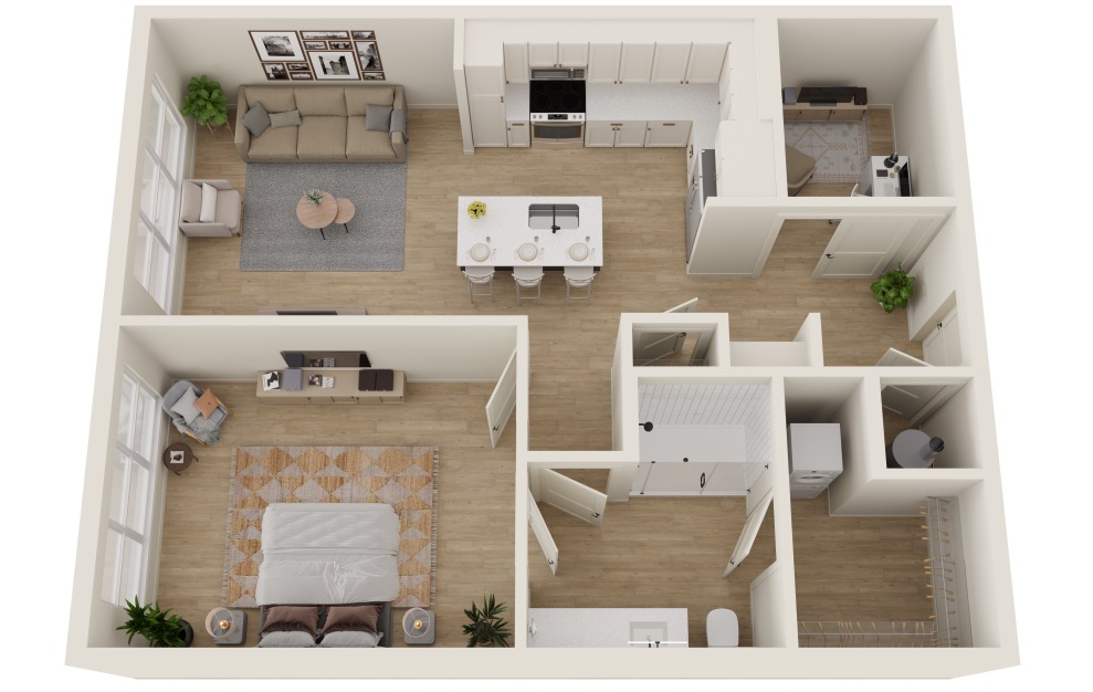 A2B w/ Flex Room - 1 bedroom floorplan layout with 1 bath and 860 square feet. (3D)