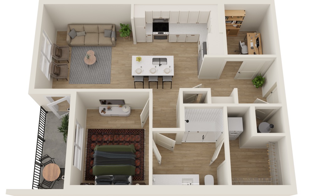 A2 w/ Flex Room - 1 bedroom floorplan layout with 1 bath and 790 square feet. (3D)