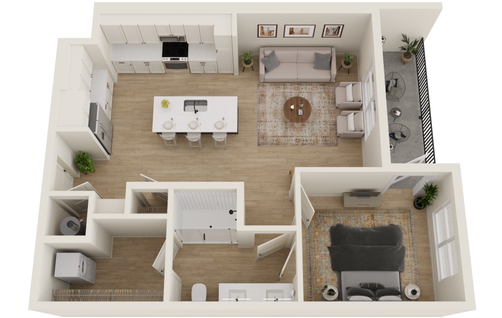 A3 - 1 bedroom floorplan layout with 1 bath and 754 square feet. (3D)