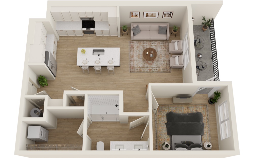 A3 - 1 bedroom floorplan layout with 1 bathroom and 754 square feet (3D)