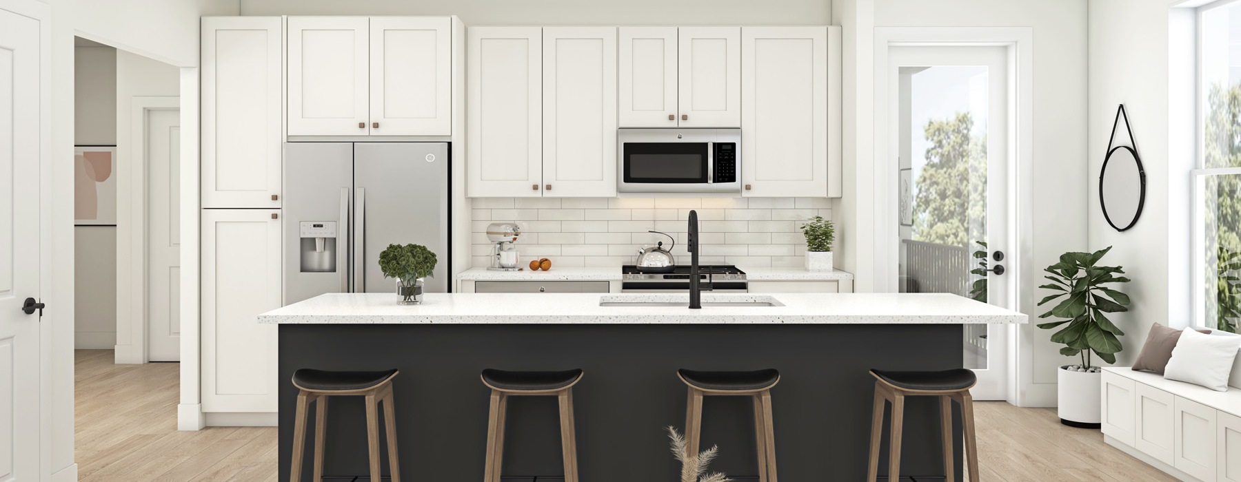 kitchen with white cabinets